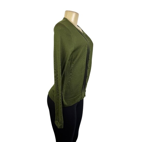 Talbots Womens Olive Green Merino Cardigan Sweater Pure Wool Button Front Size M - Picture 2 of 7